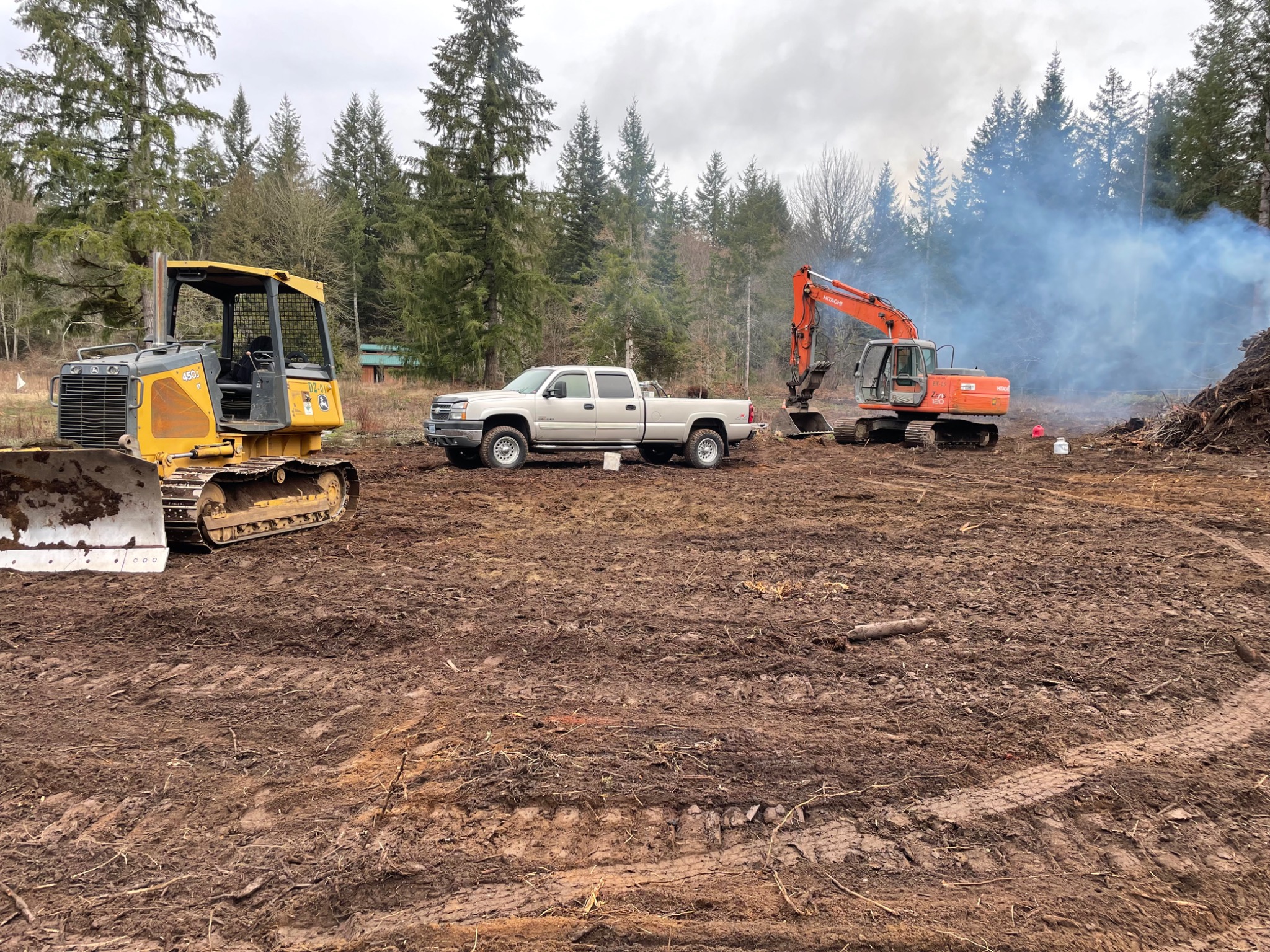 Excavation equipment working on a cleared site